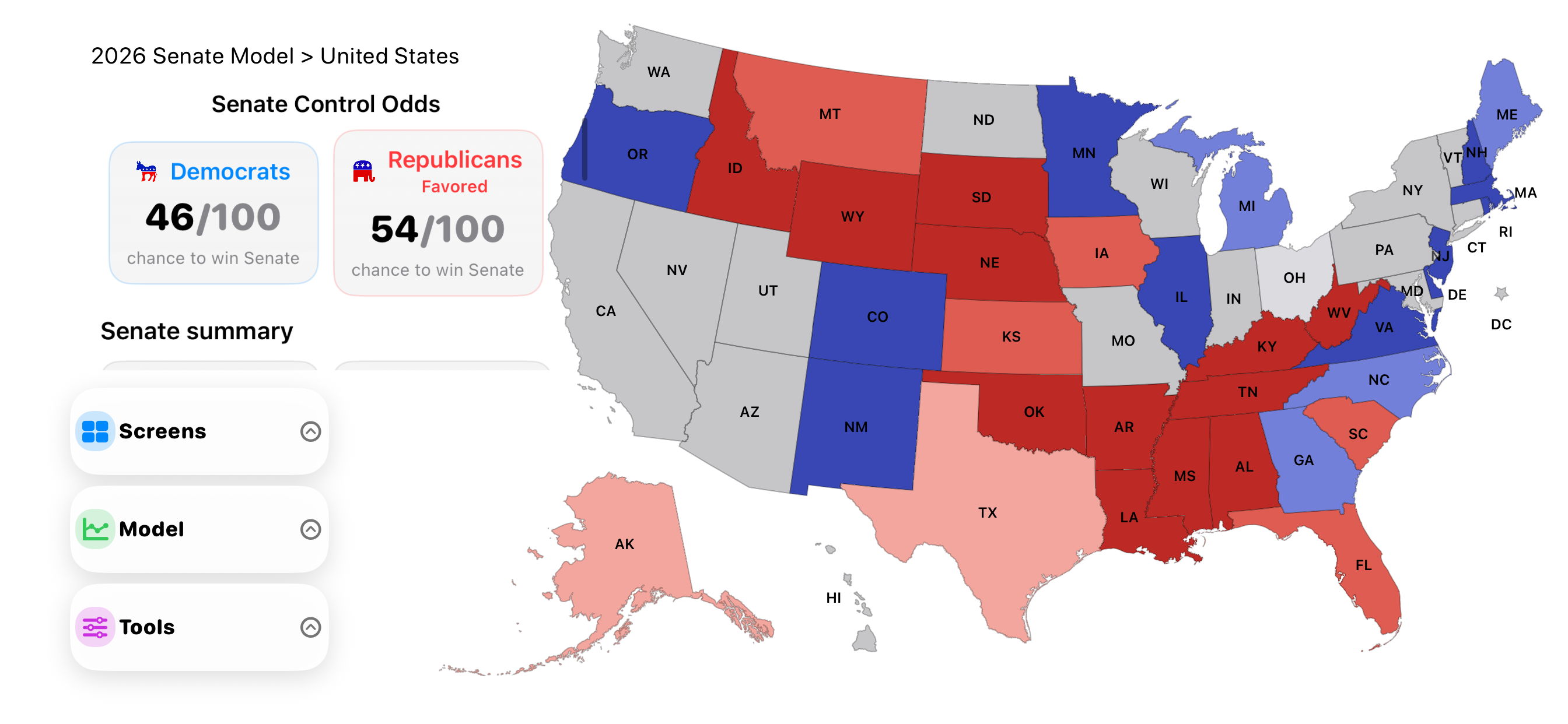US Election Simulator Senate model screenshot